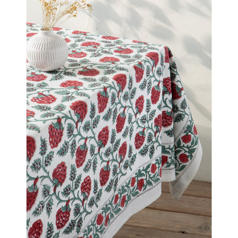 Heirloom - Carnation Block Print Tablecloth 60 x 90 inch Home & Kitchen
