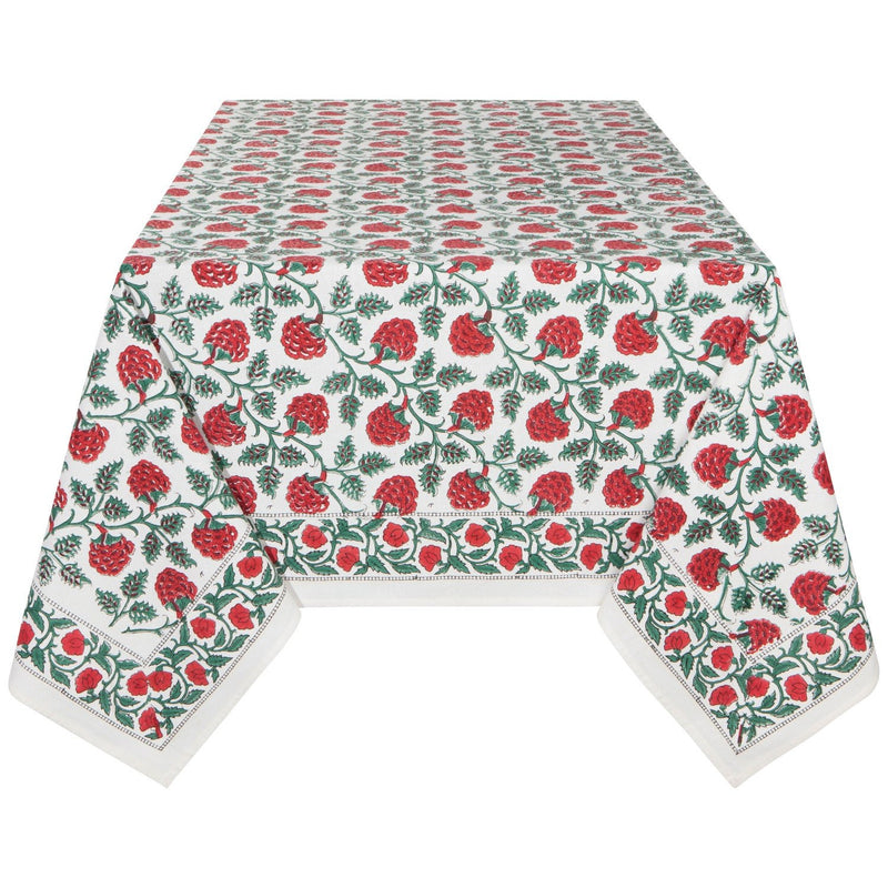 Heirloom - Carnation Block Print Tablecloth 60 x 90 inch Home & Kitchen