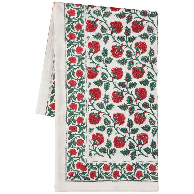 Heirloom - Carnation Block Print Tablecloth 60 x 90 inch Home & Kitchen