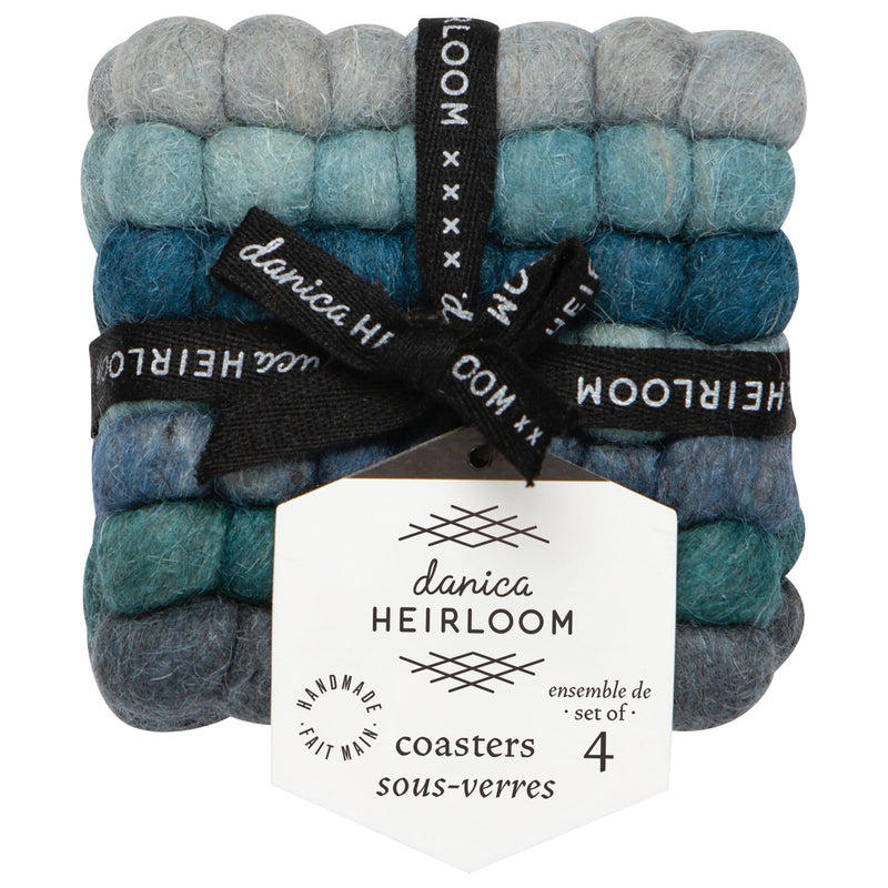 Heirloom - Lagoon Wool Felt Ball Coasters Set of 4 Home & Kitchen