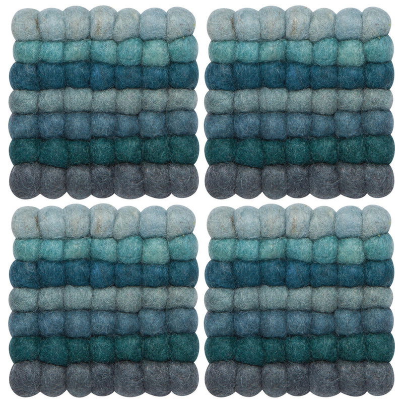 Heirloom - Lagoon Wool Felt Ball Coasters Set of 4 Home & Kitchen