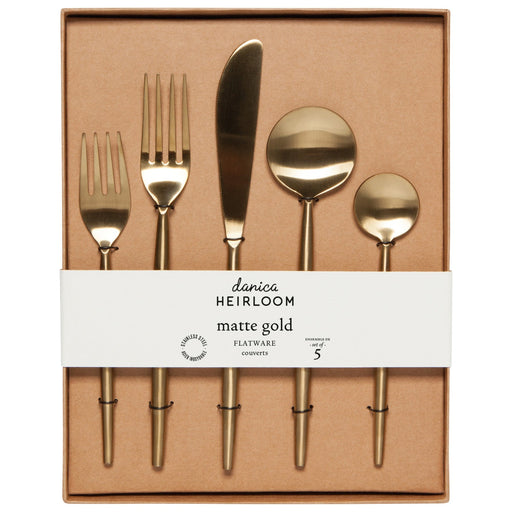 Heirloom - Matte Gold Taper Flatware Set of 5 Home & Kitchen