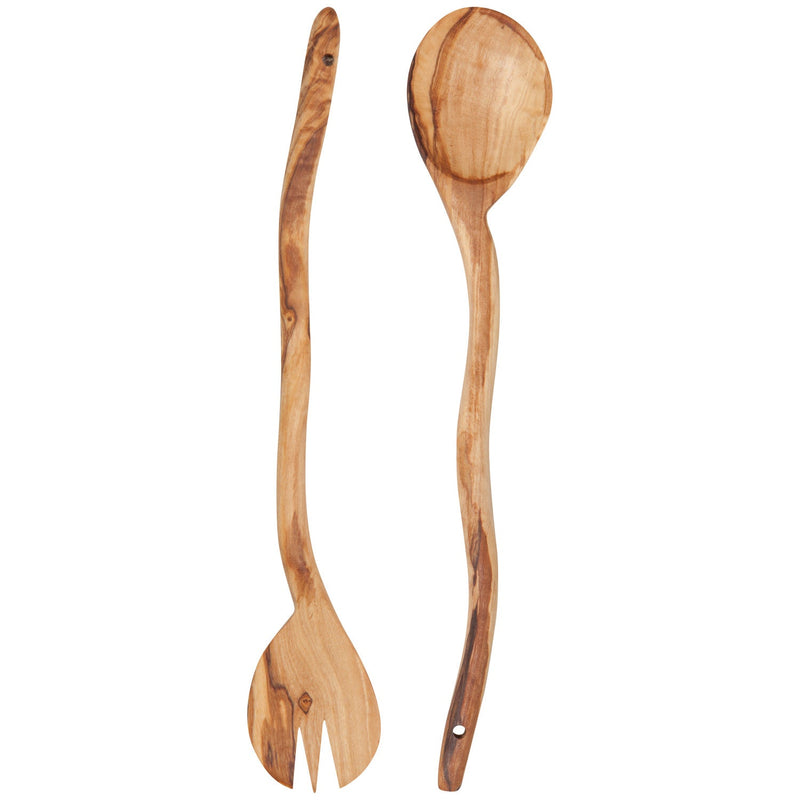 Heirloom - Olive Wood Wavy Salad Servers Set of 2 Home & Kitchen