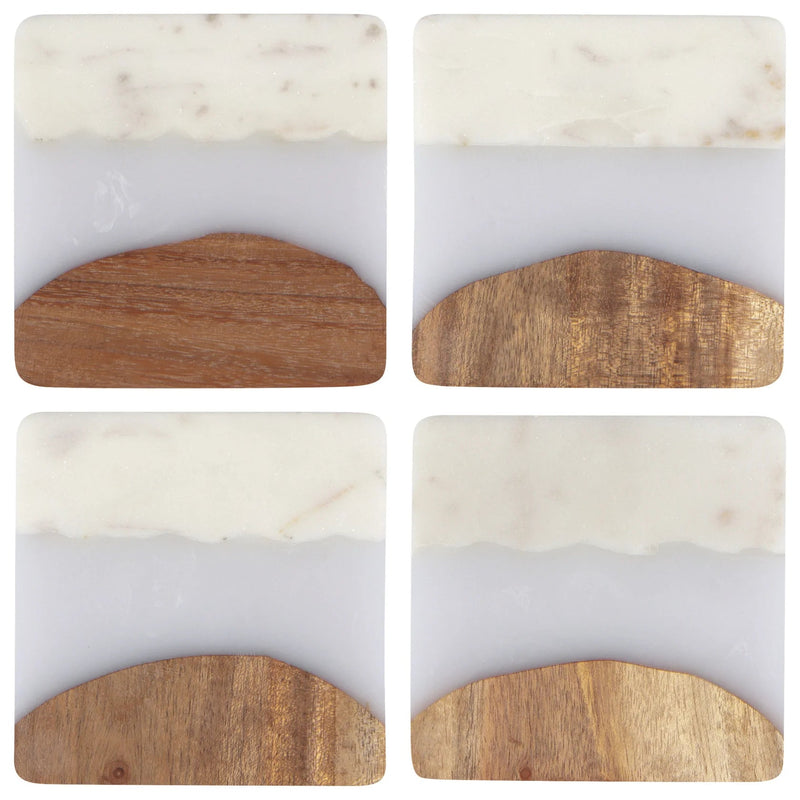 Heirloom - Skyline Ice Marble and Wood Coasters Set of 4 Home & Kitchen
