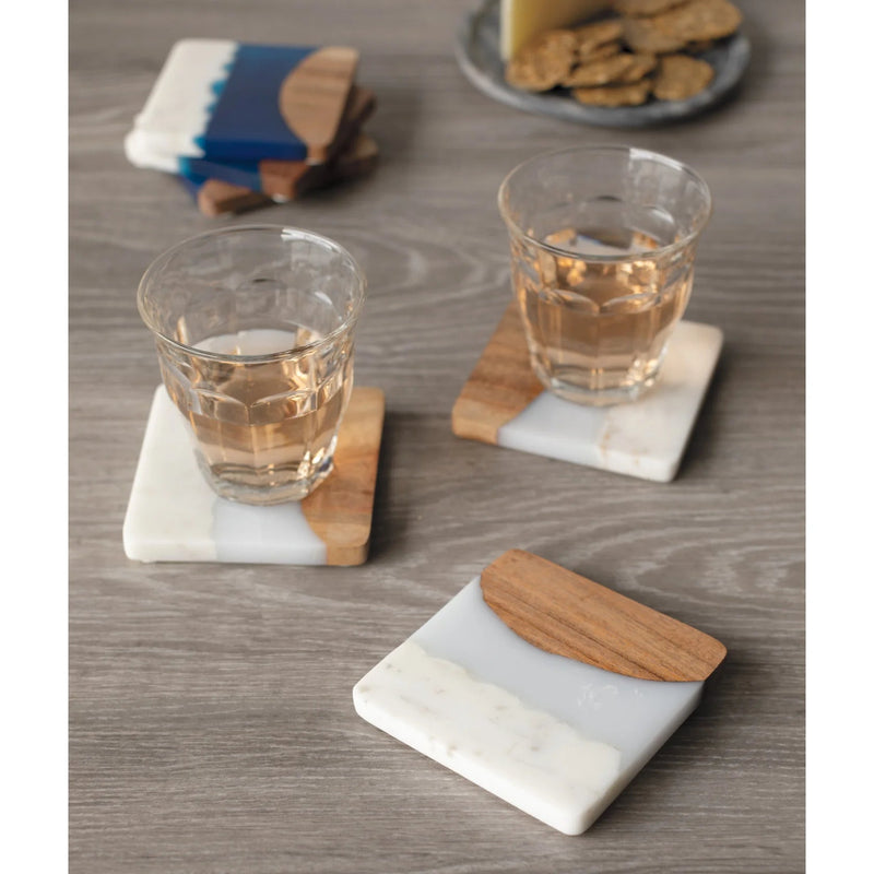 Heirloom - Skyline Ice Marble and Wood Coasters Set of 4 Home & Kitchen
