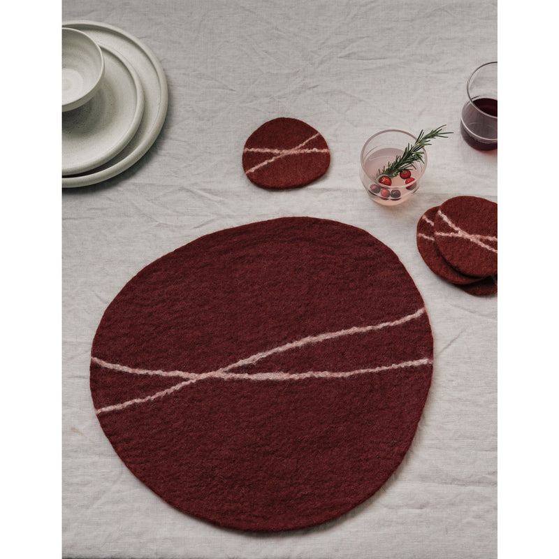 Heirloom - Striato Felt Wool Coasters Set of 4 - Garnet Home & Kitchen