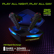 HyperGear - Hypergear Gaming Earbuds Bluetooth Cobrastrike Passive Noise Cancelling 25Hr Playtime Built In Mic Touch Sensor Controls Charging Case - Black Electronics