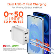 HyperGear - Hypergear Wall Charger 45W Gan 3 Port 2X Usb - C Pd (45W) 1X Usb - A Fast Charge - White Electronics
