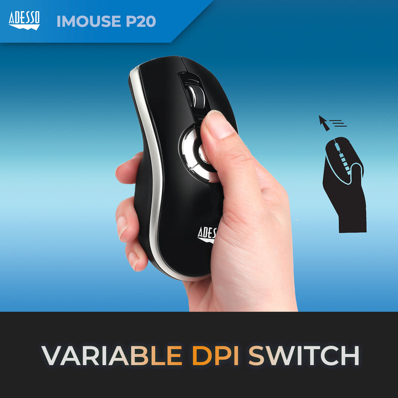Adesso - Air Mouse Wireless iMouse P20 Elite USB 2.4Ghz Dongle with MotionTools 3 Software for Presentations Mouse/Wireless Presenter PC/Mac - Black & Silver