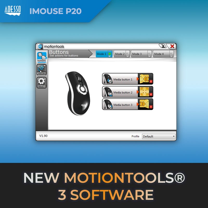 Adesso - Air Mouse Wireless iMouse P20 Elite USB 2.4Ghz Dongle with MotionTools 3 Software for Presentations Mouse/Wireless Presenter PC/Mac - Black & Silver