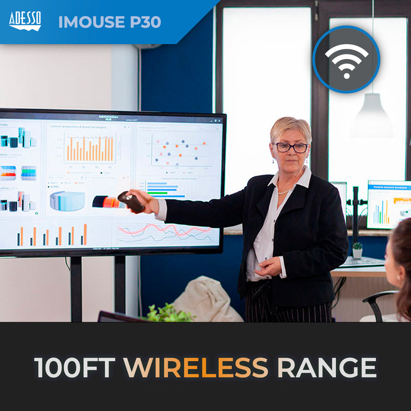 Adesso - Air Mouse Wireless iMouse P30 GO Plus USB 2.4Ghz Dongle with MotionTools 3 Software Mouse/Wireless Presenter with Charging Cradle PC/Mac - Black