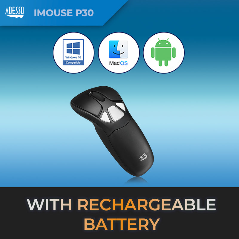 Adesso - Air Mouse Wireless iMouse P30 GO Plus USB 2.4Ghz Dongle with MotionTools 3 Software Mouse/Wireless Presenter with Charging Cradle PC/Mac - Black