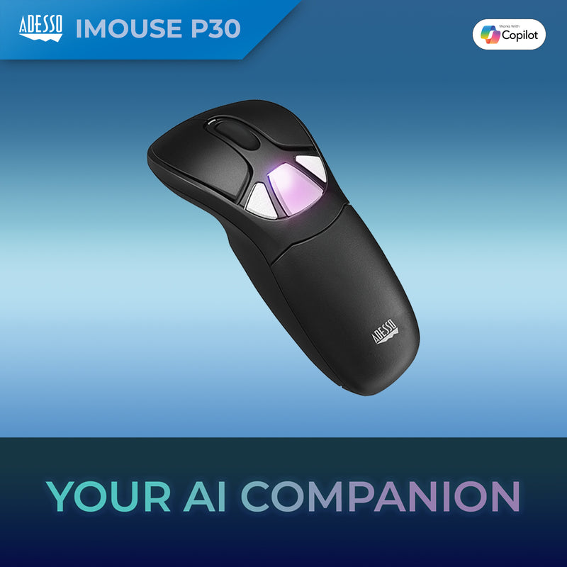 Adesso - Air Mouse Wireless iMouse P30 GO Plus USB 2.4Ghz Dongle with MotionTools 3 Software Mouse/Wireless Presenter with Charging Cradle PC/Mac - Black