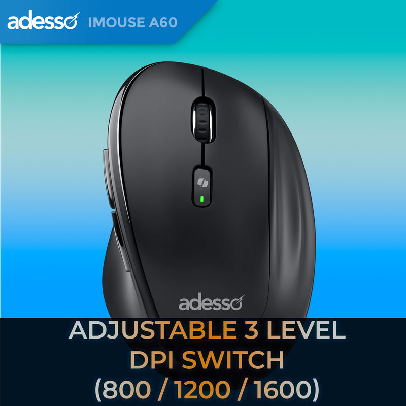 Adesso - Mouse Wireless A60 Ergomonic Vertical Bluetooth/2.4Ghz RF with programable AI Hotkey
