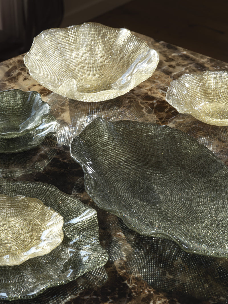 IVV - Folies - Centro tavola ovale in vetro decoro tortora metallizzato I Oval centerpiece in dove grey decorated glass
