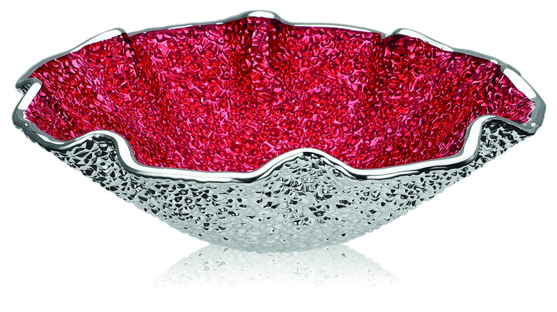 IVV - Lirica - Scalloped bowl in red decorated glass silver-plated
