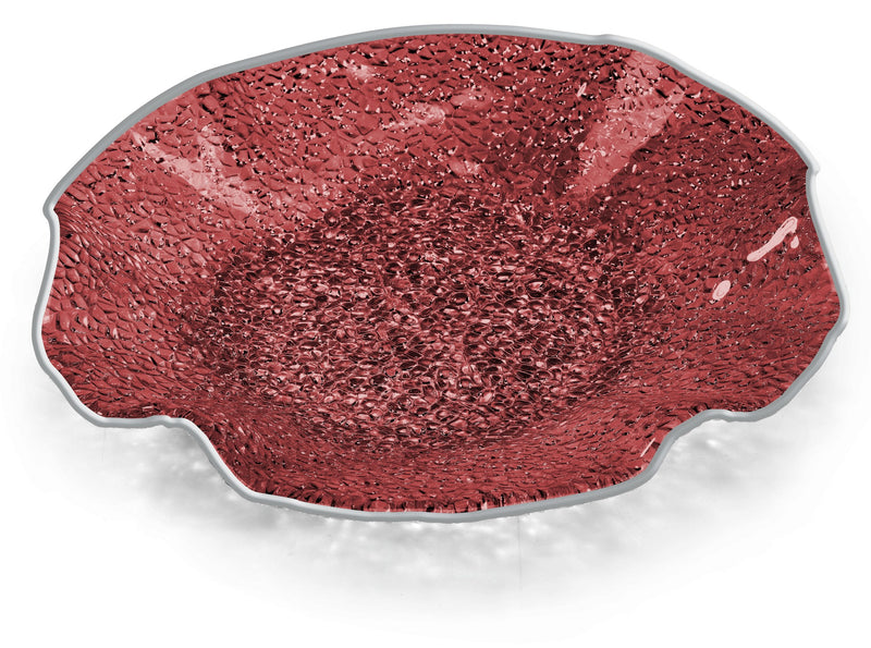 IVV - Lirica - Scalloped plate in red decorated glass silver-plated