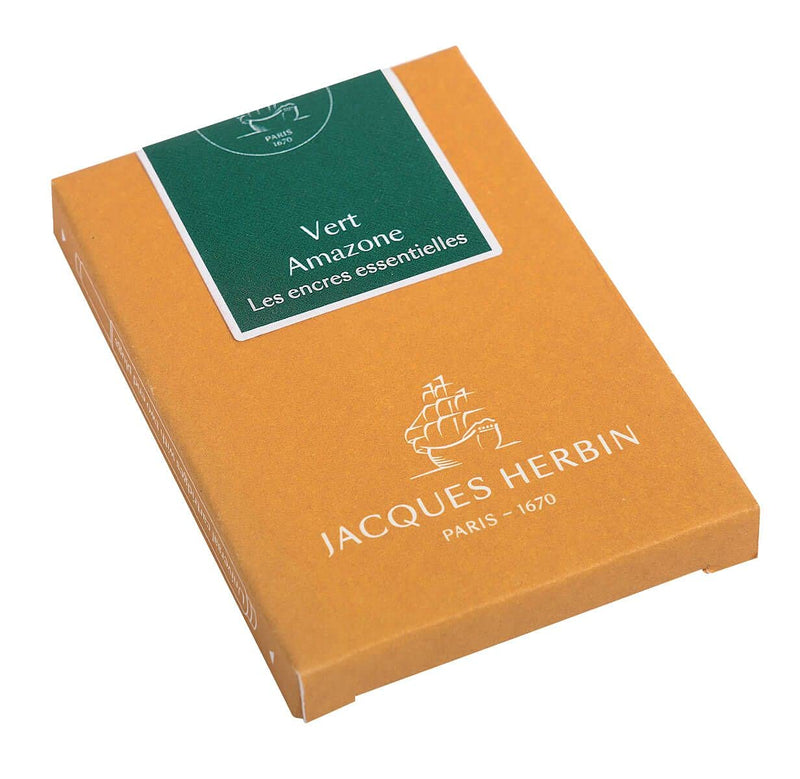 Jacques Herbin - Box Of 7 Maxi Fountain Pen Ink Cartridges, Standard Size Office Supplies Abyssal Black