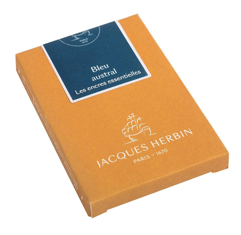 Jacques Herbin - Box Of 7 Maxi Fountain Pen Ink Cartridges, Standard Size Office Supplies Bleu Austral