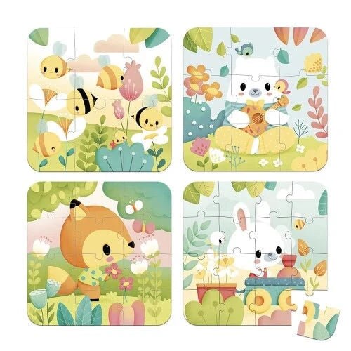 Janod - PURE: 4 PUZZLES (6 - 9 - 12 - 16pcs) Games & Toys