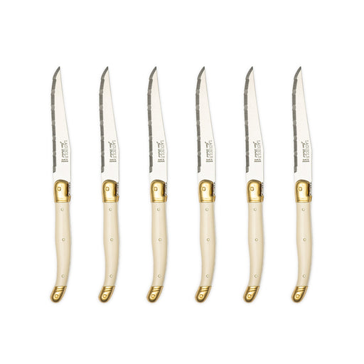 Jean Dubost - Laguiole Serrated Knife Set ABS Ivory w/Brass 6pc Home & Kitchen