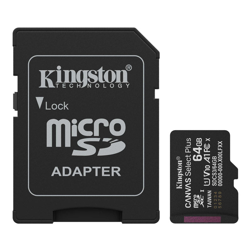 Kingston - MicroSD Card 64GB Canvas Select Plus with SD Adapter - Black Electronics