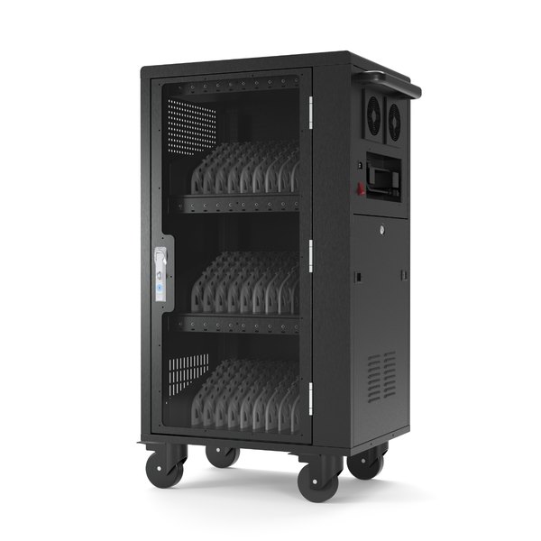 Luxor - Charging Cart for 30 Laptops USB-C with Fans & Locking Door - Black