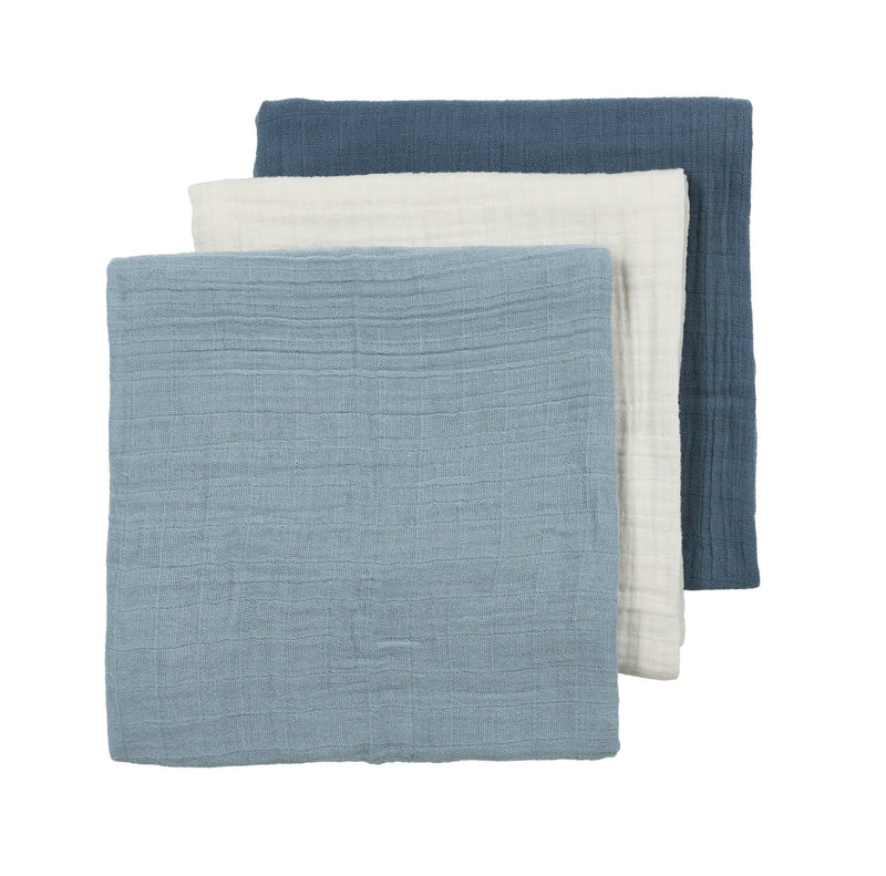 Meyco Baby - Squares 3 - pack pre - washed muslin Naturel/jeans blue/indigo 70x70cm Mother & Baby Naturel/jeans blue/indigo