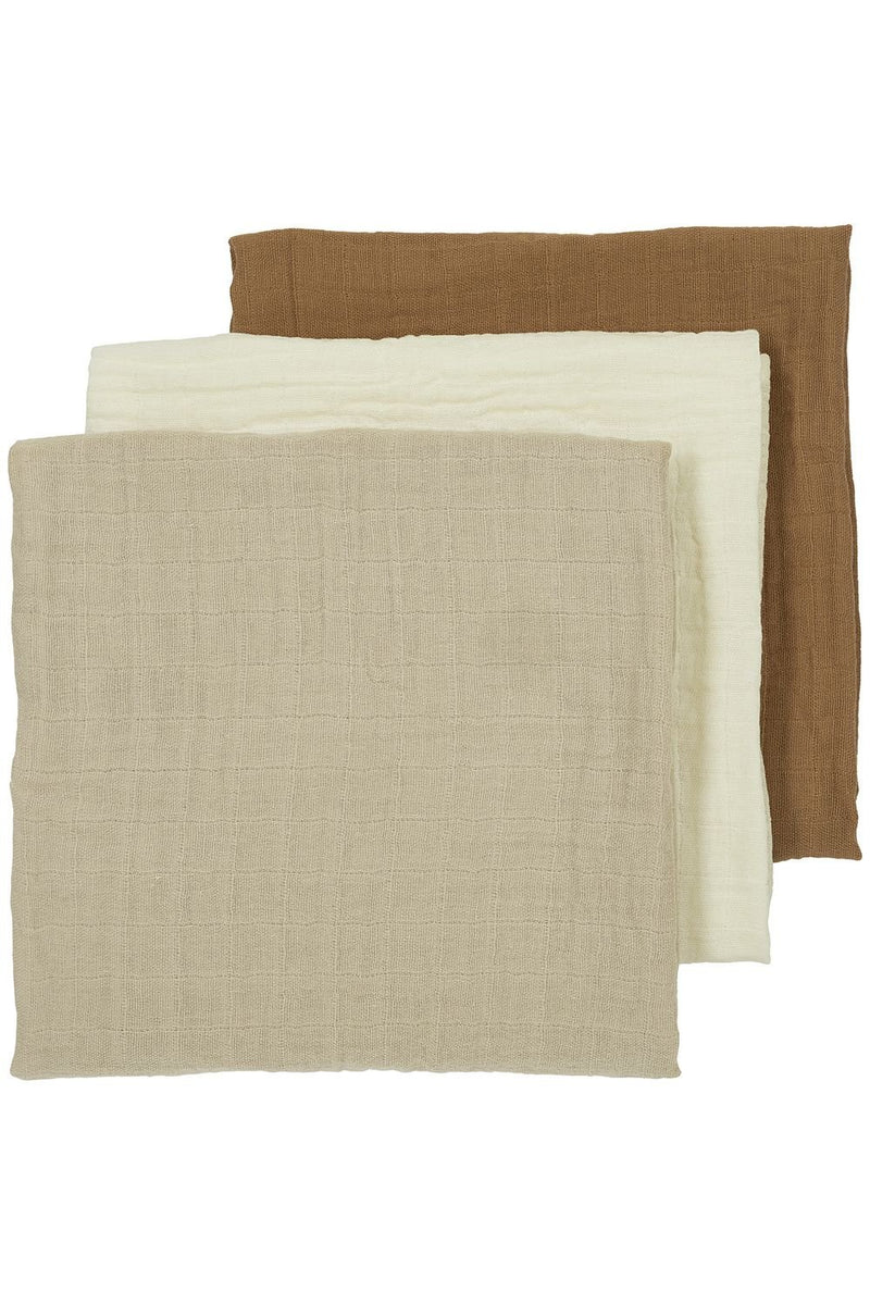 Meyco Baby - Squares 3 - pack pre - washed muslin Offwhite/sand/toffee 70x70cm Mother & Baby Offwhite/sand/toffee
