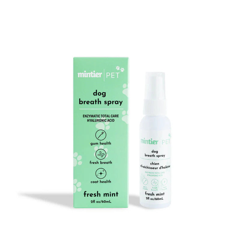 Mintier Dog Breath Spray 60 mL bottle and green box