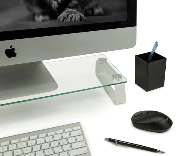 Mount-IT - Monitor & Laptop Stand Glass up to 44lbs Ergonomic & Elegant Design Rectangular Leg Base
