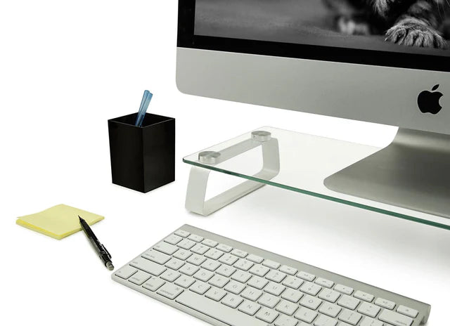 Mount-IT - Monitor & Laptop Stand Glass up to 44lbs Ergonomic & Elegant Design Rectangular Leg Base
