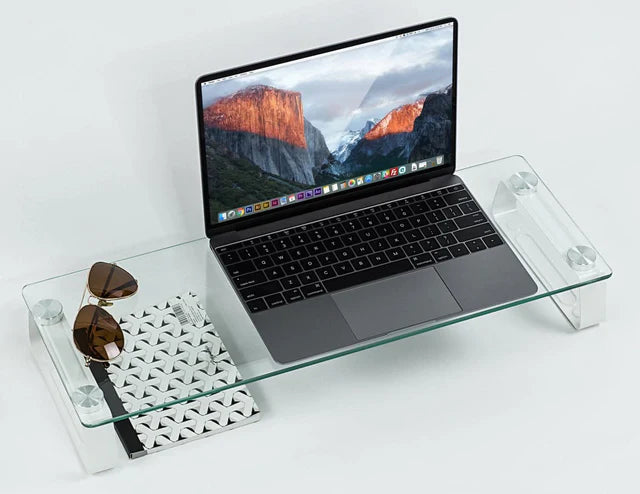 Mount-IT - Monitor & Laptop Stand Glass up to 44lbs Ergonomic & Elegant Design Rectangular Leg Base