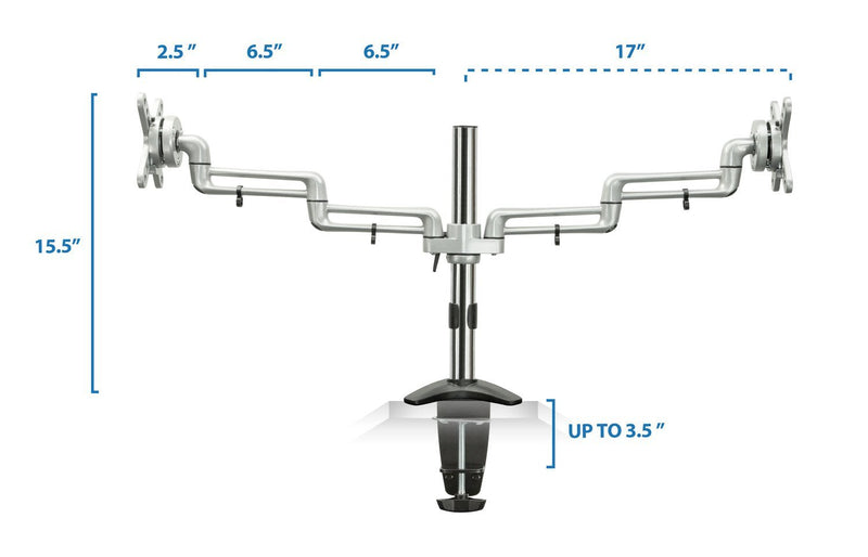 Mount - IT - Dual Monitor Clamp with Gas Spring Arms up to 27" - Silver Electronics