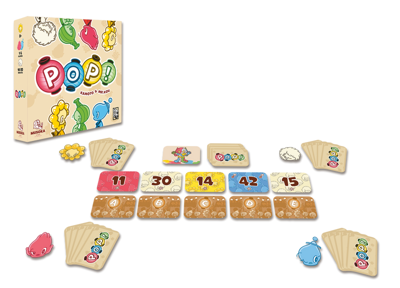 Musoka Pop! box with numbered cards, chief cards and explosion tokens
