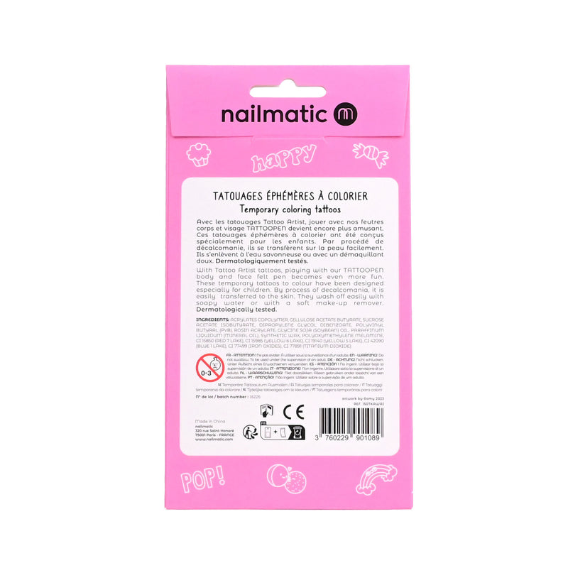 Nailmatic - Kids - Tattoo Artist Colouring Temporary Tattoos - Kawaii (12 Pieces) - product view