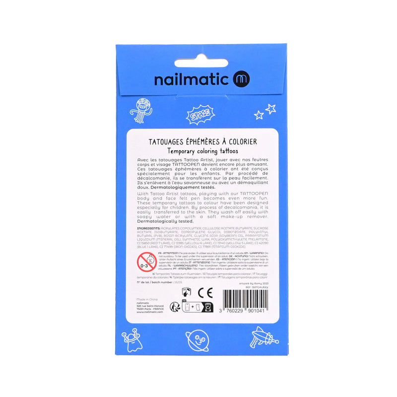 Nailmatic - Kids - Tattoo Artist Colouring Temporary Tattoos - Galaxy (12 Pieces) - product view