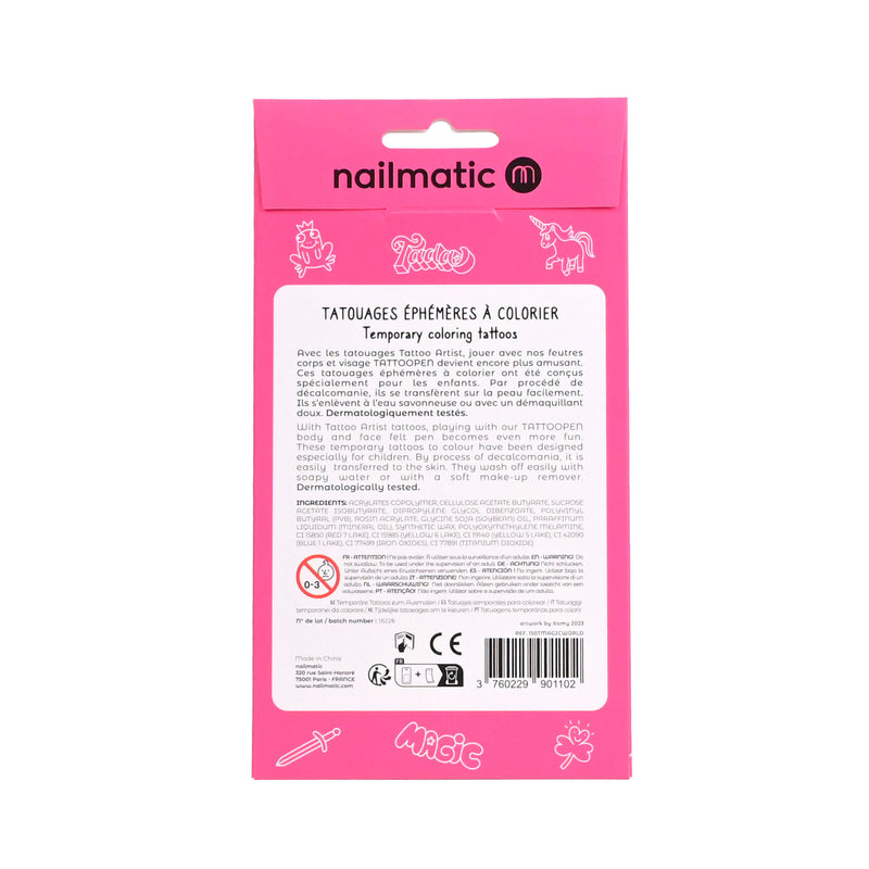 Nailmatic - Kids - Tattoo Artist Colouring Temporary Tattoos - Magic World (12 Pieces) - product view