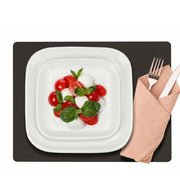 Natural Living - Bauhaus - Rectangular Antimicrobial Placemat - Brown — brown rectangular placemat in a table setting.