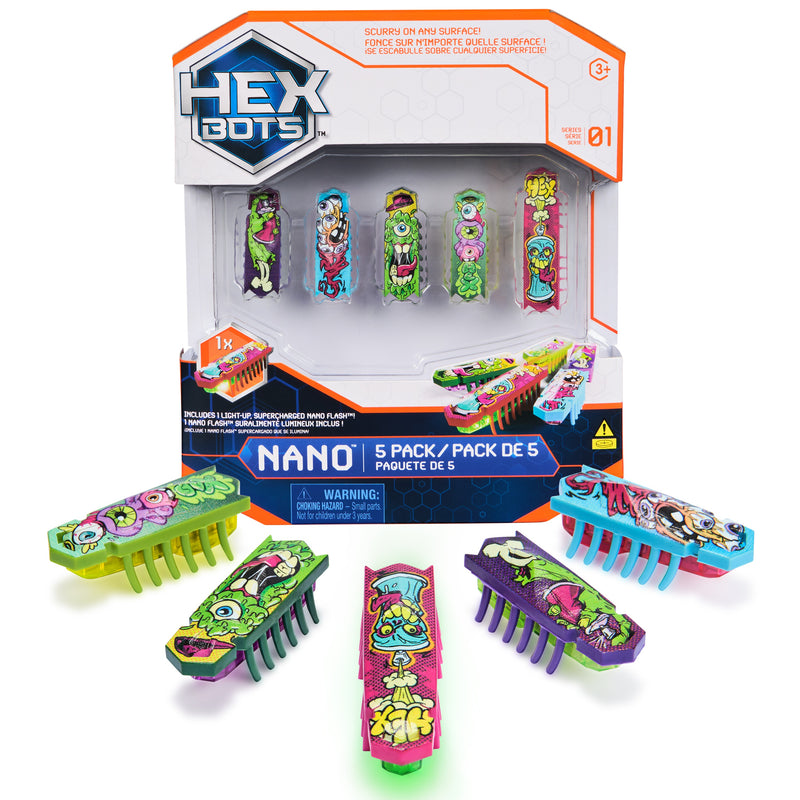 HEX BOTS - Nano 5 Pack, 4 Mini Bots with Bonus Flash Bot