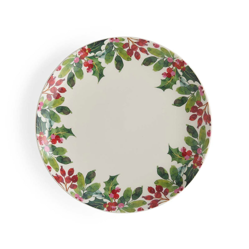 Portmeirion Botanic Garden Christmas Holly Berry-Border Dinner Plate viewed from above