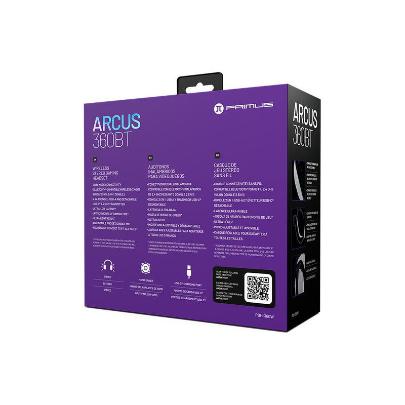 Primus - Gaming Headset with Boom Mic Detachable - Arcus 360BT - Black Electronics