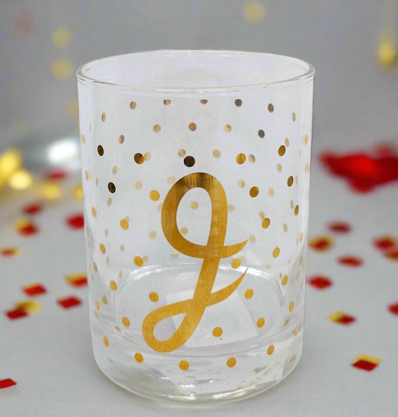 Luminarc Aristocrat Real Gold Monogram Glass – letter J – 14 fl oz