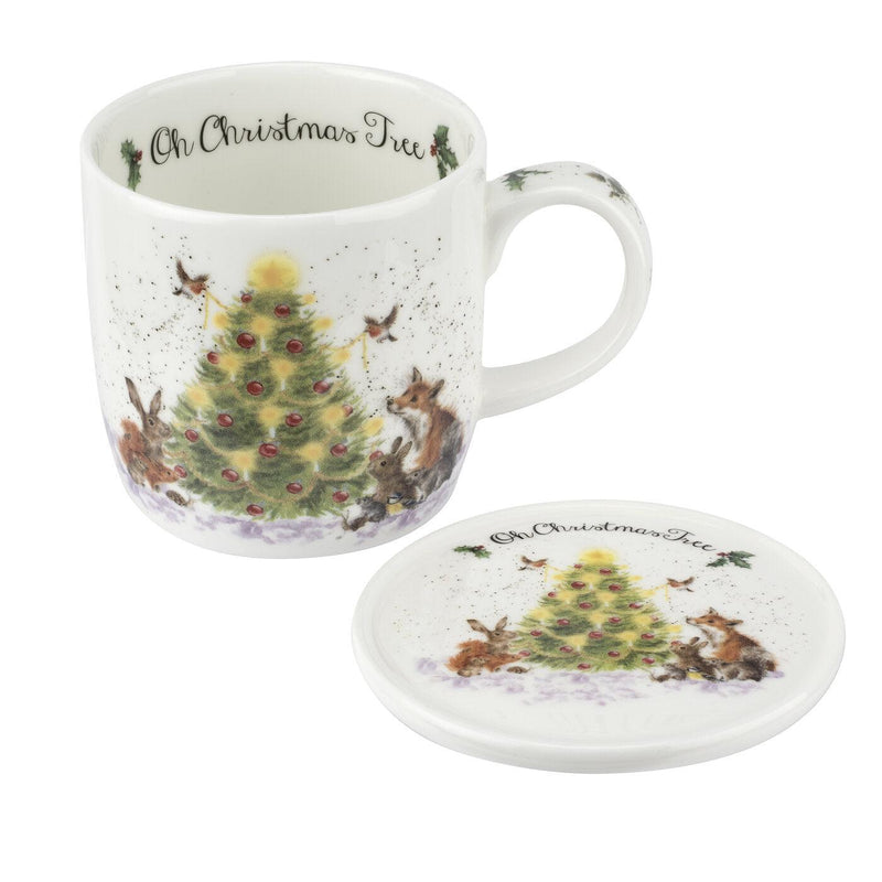 Royal Worcester - Wrendale DESIGNS Mug and Coaster Gift Set | 11 oz Home & Kitchen Christmas Tree