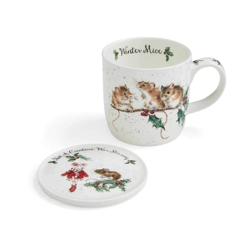 Royal Worcester - Wrendale DESIGNS Mug and Coaster Gift Set | 11 oz Home & Kitchen Winter Mice