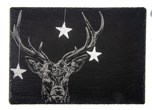 Selbrae House - Engraved Slate Holiday Stag Cheese board Home & Kitchen