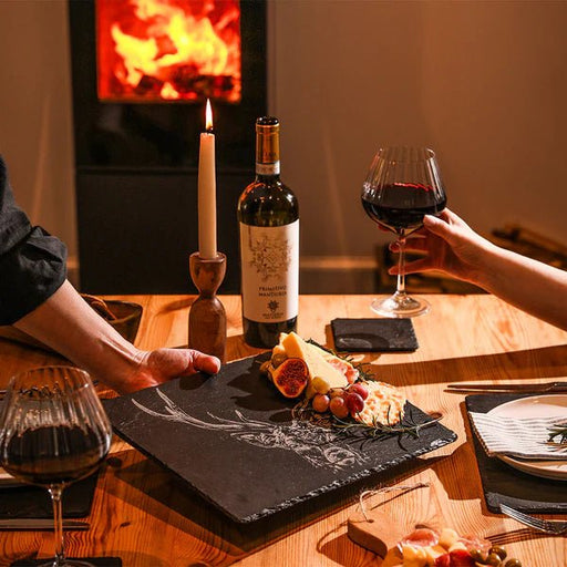 Selbrae House - Engraved Slate Holiday Stag Cheese board Home & Kitchen