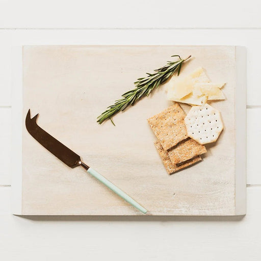 Selbrae House - Mango Wood Cheese Board & Jade Enamel Knife Set Home & Kitchen