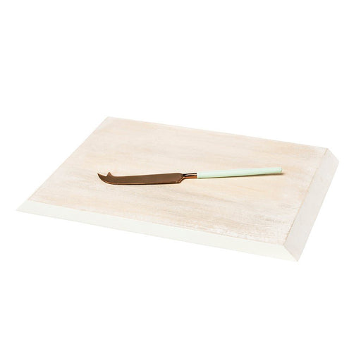 Selbrae House - Mango Wood Cheese Board & Jade Enamel Knife Set Home & Kitchen