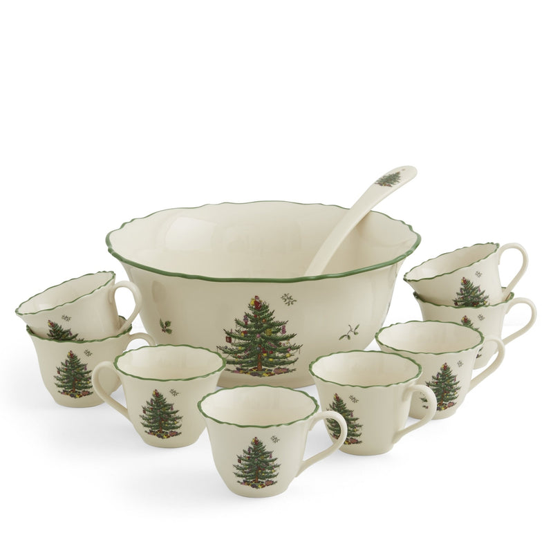Spode - Christmas Tree - 10Pc Punch Bowl With Cups & Ladle 11 inch Home & Kitchen